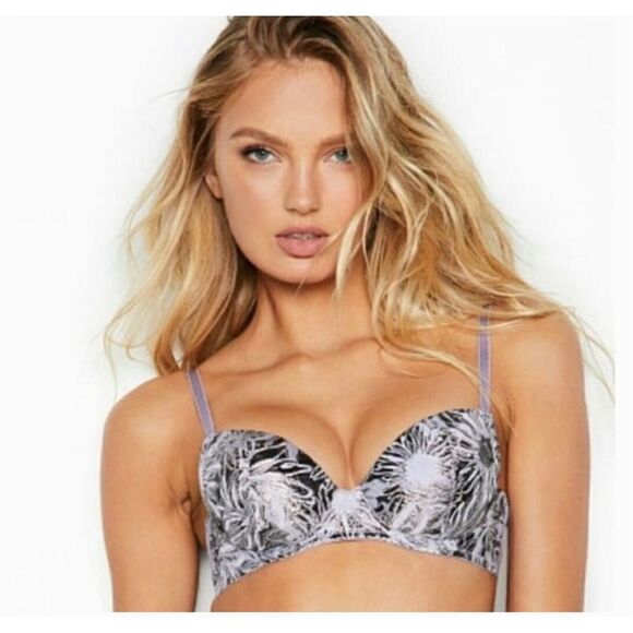 Womens Victorias Secret VS Dream Angels Lined Demi Silver Metallic Bra - Sz 34B - Picture 1 of 2